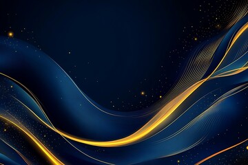Elegant Abstract Background with Golden Waves and Dark Blue Hues