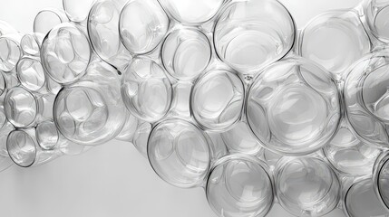 Abstract Glass Shapes and Transparent Bubbles Creating a Modern Artistic Background