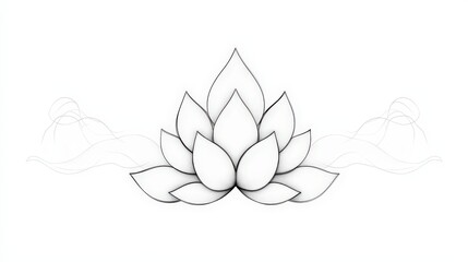 Tranquil Lotus Flower Outline on White Background for Zen Inspired Designs and Wellness Themes