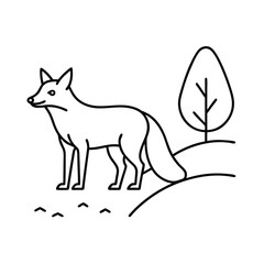 Line art drawing of a fox in a natural setting