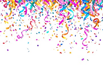 Fototapeta premium Colorful Confetti and Ribbons Falling on White Background