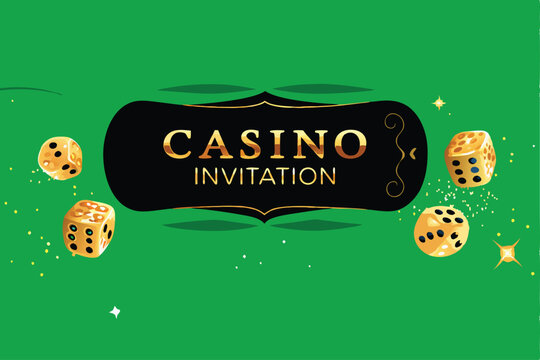 Design a luxurious casino invitation featuring gold emblems, intricate patterns, and a sophisticated color palette.  Include space for event details.
