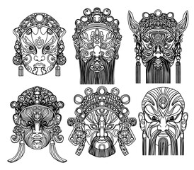 Tattoo art chinese opera hand drawing and sketch black and white