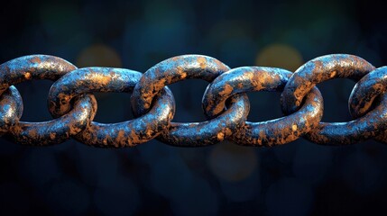 Obraz premium Close-Up View of Weathered Metal Chain Links with Rusty Texture Against a Blurred Background