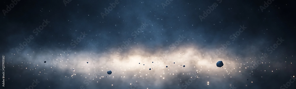 Aufkleber A stunning view of a gigantic asteroid field floating in the depths of space.