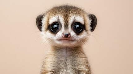 A small animal with large expressive eyes is standing upright, showcasing its curious and alert nature in a captivating pose.