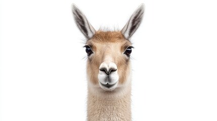 Obraz premium A curious llama gazes directly at the camera, showcasing its distinctive features and captivating expression in a natural setting.
