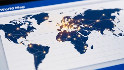 Illuminating Global Connections: A World Map showcasing interconnectedness and bright pathways of communication.