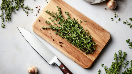 Top-Down Modern Kitchen Scene with Thyme