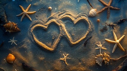 Intertwined Hearts Drawn in Beach Sand