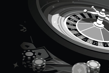 A stark black and white photograph depicting a dramatic casino roulette scene, emphasizing the wheel and chips.  Focus on texture and contrast.