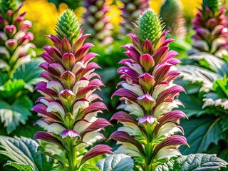 Obraz premium Acanthus Mollis, Bear's Breeches - Detailed Botanical Close-up with Copy Space