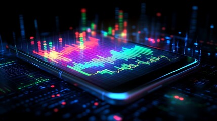 Smartphone Displaying Financial Graph on Digital Interface, A smartphone displaying a colorful financial graph on a digital interface