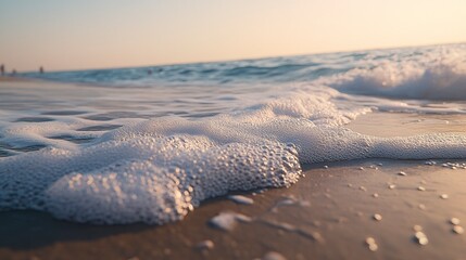 Foamy waves flowing on beach