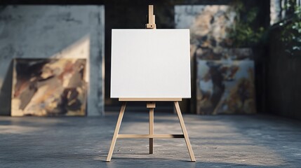 Wood art easel stand with blank canvas