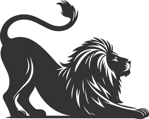 A lion stretching after waking up vector silhouette