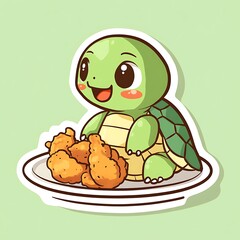 Obraz premium there is a cartoon turtle sitting on a plate with fried chicken