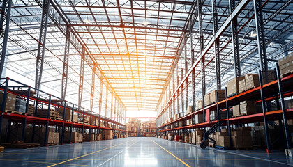 Obraz premium Modern Logistics Warehouse Design: AI-Generated Image of Advanced Storage