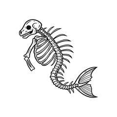 mermaid skeleton sketch engraving  Scratch board imitation. Black and white hand drawn image. vector art 