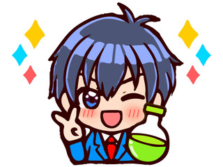 実験するかわいいちびキャラ男子学生のイラスト素材