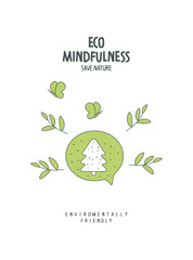 Fototapeta premium Vector cartoon sign sketch of plant trees in the speach bubble. Environmentally friendly planet concept. Think Green. Protect the World from pollution concept. 