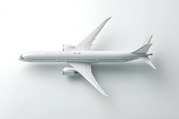 Aerial View of A White Commercial Airplane on White Background in High Angle Shot