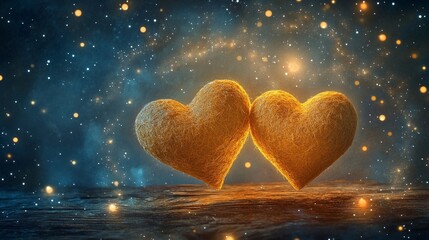 Fototapeta premium Golden Hearts Glowing in the Night Sky