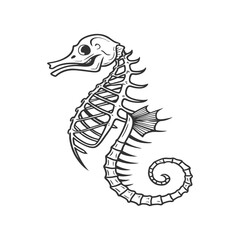 mermaid skeleton sketch engraving  Scratch board imitation. Black and white hand drawn image. vector art 