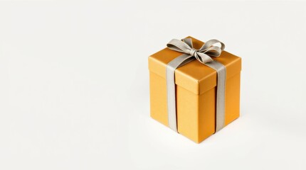 Obraz premium Gift box with ribbon and bow against a white background. Celebration and surprise are implied.