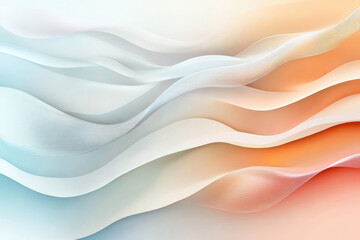 Obraz premium Soft abstract waves and lines gracefully curve in pastel tones across a pristine white background. This elegant design blends tranquility with modern art, featuring fluid shapes and subtle colors.
