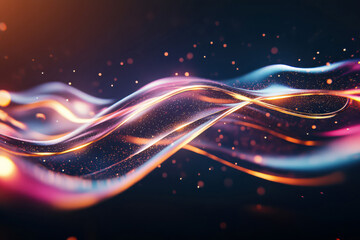 Dynamic 3D waves and lines create a captivating visual flow, illuminated by vibrant neon colors. These smooth, abstract forms showcase modern digital art and futuristic design elements.