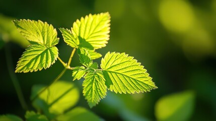 A detailed close-up of a vibrant green leaf set against a softly blurred background, emphasizing its texture and color.