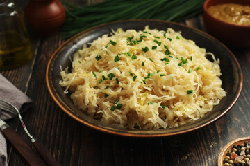 A bowl with traditional German Sauerkraut	