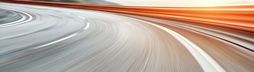 Curved Road with Motion Blur at Sunset, Dynamic Scenic View of Highway with Smooth Asphalt Surface