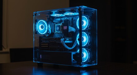 Illuminated computer build showcased in transparent casing for enthusiasts