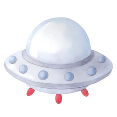 Fototapeta premium Watercolor UFO- Cute Flying Saucer Spaceship Illustration