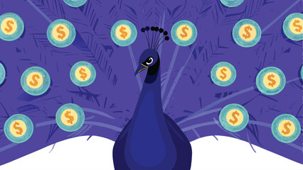 A vibrant peacock displaying its iridescent, ornate train feathers in full splendor, detailed textures and sharp focus.