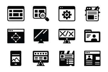 Design a modern, clean icon pack for web development and UI/UX, featuring essential tools and elements.  Include high-resolution vector icons.