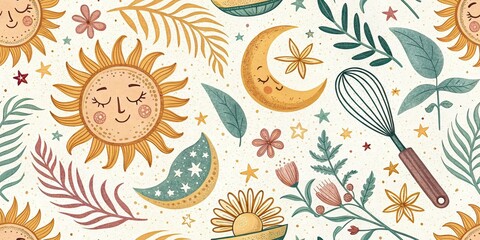 Fototapeta premium Boho Sun Moon Cooking Graphics - Dreamy Food Photography