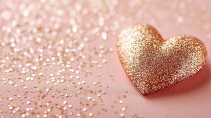 Fototapeta premium Sparkly Rose Gold Heart on Pink Glitter Background