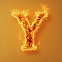 Fiery letter Y engulfed in vibrant flames against a warm orange background, symbolizing energy, passion, creativity, and power
