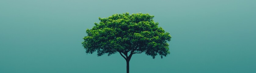 Obraz premium Lush Green Tree with Vibrant Foliage Against a Soft Turquoise Background for Nature Inspired Design Concepts