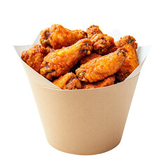Tasty fried chicken wings in paper bucket isolated on transparent background © Shakhayat