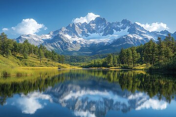 Obraz premium Majestic Mountain Reflection on a Serene Alpine Lake