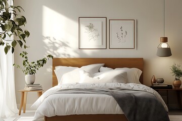 there is a bed with white sheets and pillows in a room