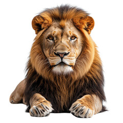 Fototapeta premium African Male Lion Lying Down isolated on transparent background