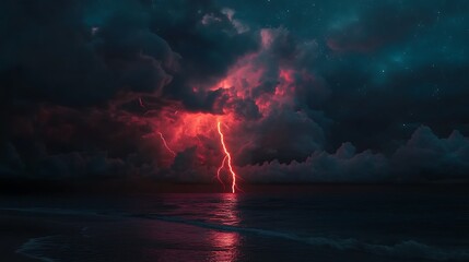 Intense Lightning Strike Illuminating Dark Thunderstorm Clouds