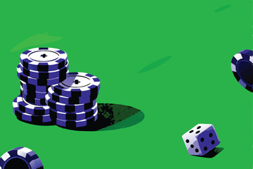 A single, shiny green felt gaming surface with a single six-sided die showing the number one, sharply focused.