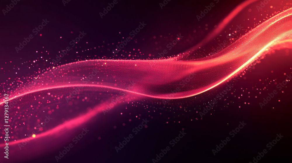 Aufkleber pink digital wave particles flowing on dark background representing futuristic technology and scienc