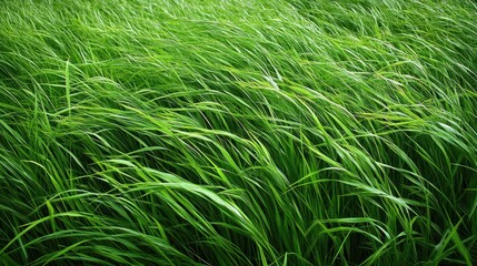 A vibrant close-up view of tall grass with a striking red fire hydrant positioned in the background, showcasing nature and urban elements together.